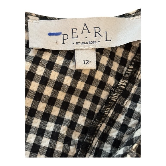 PEARL by Lela Rose gingham top. Ruffles, defined waist, gathers peplum. V neck - Picture 8 of 9